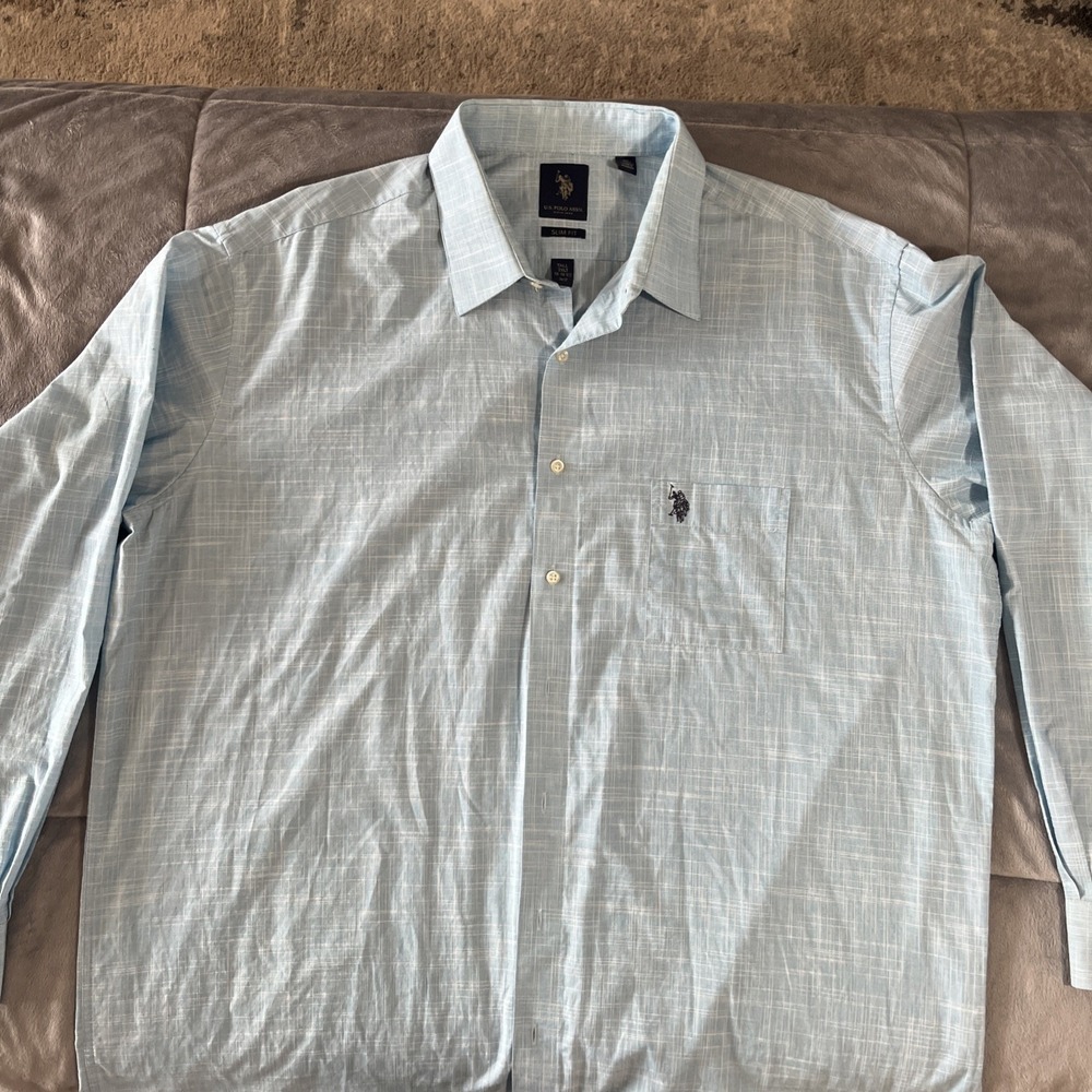 US Polo Assn Shirt Men's Size 2XLT Long Sleeve Casual Button Down / Blue SlimFit